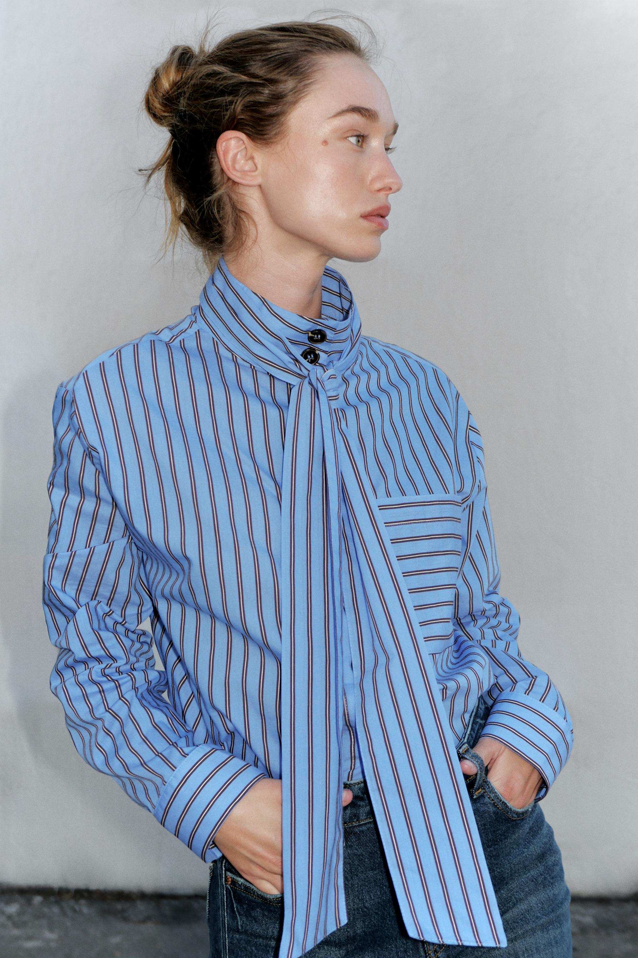 STRIPED TIE-DETAIL SHIRT